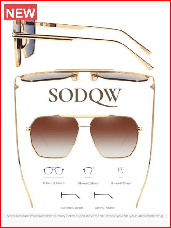 Oversized Square Aviator Sunglasses for Women Men, Tangle-Free Polarized UV400 main image 4